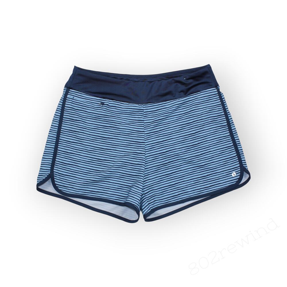 Hang Ten Women's Striped Lined Swim Shorts Navy Blue Sky Blue Large UPF UV